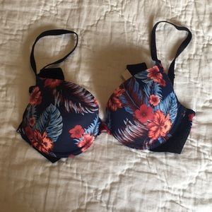 A tropical pattern bra from pink Victoria’s Secret